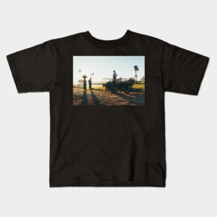 Burmese Farmer on Cart Talking to Two Other Farmers in Early Morning Light Kids T-Shirt